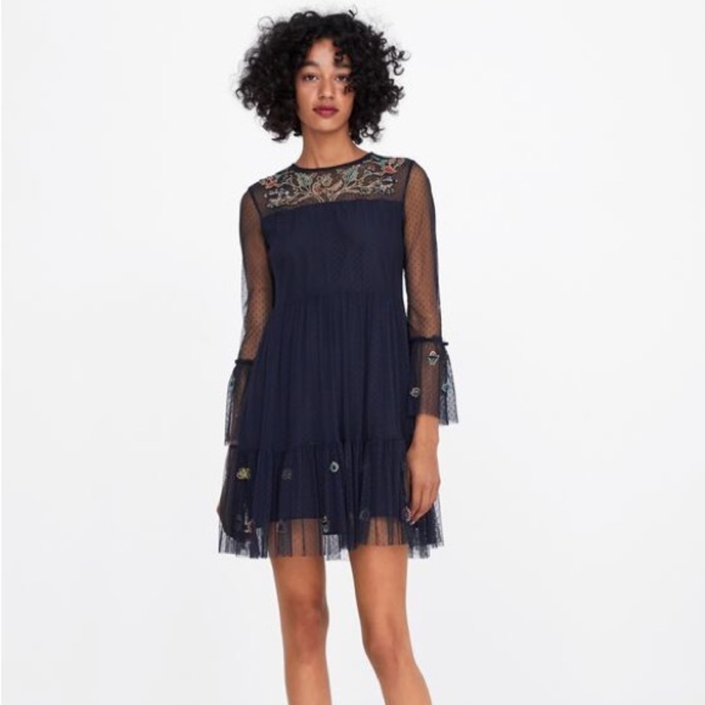 ZARA EMBROIDERED TULLE DRESS